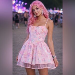 Sugar Thrillz Candy Cravers Corset Mini Dress Pink Dollcore Festival Size M